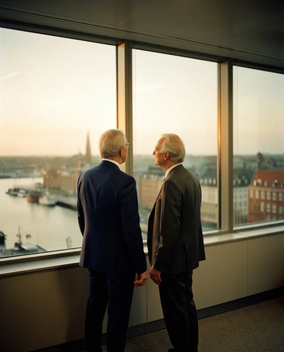 Two BPN partners on site at golden hour, reviewing a programme on the hoarding